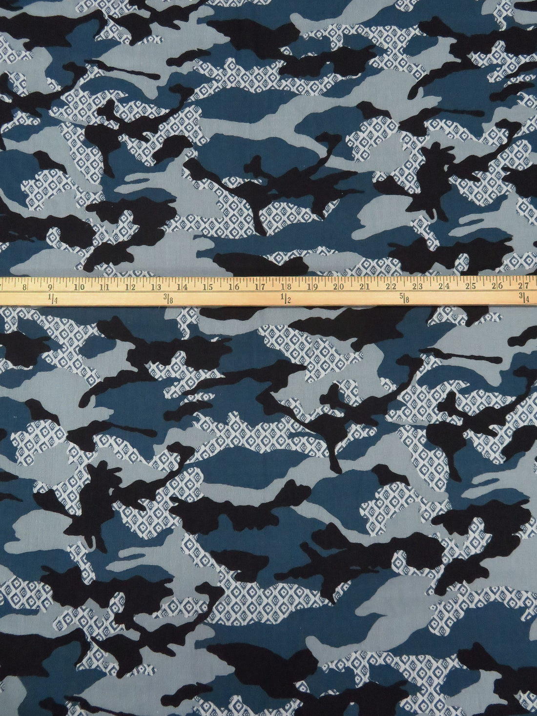 Blue Gray/Black/Slate Gray 100% Rayon Stylized Camo Print Crinkle Challis 50W