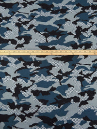 Blue Gray/Black/Slate Gray 100% Rayon Stylized Camo Print Crinkle Challis 50W