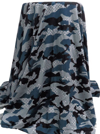 Blue Gray/Black/Slate Gray 100% Rayon Stylized Camo Print Crinkle Challis 50W