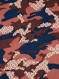 Maroon/Marine Blue/Burnt Sienna 100% Rayon Stylized Camo Print Crinkle Challis 50W