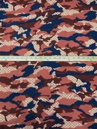 Maroon/Marine Blue/Burnt Sienna 100% Rayon Stylized Camo Print Crinkle Challis 50W