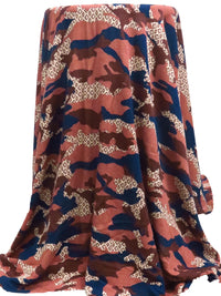 Maroon/Marine Blue/Burnt Sienna 100% Rayon Stylized Camo Print Crinkle Challis 50W