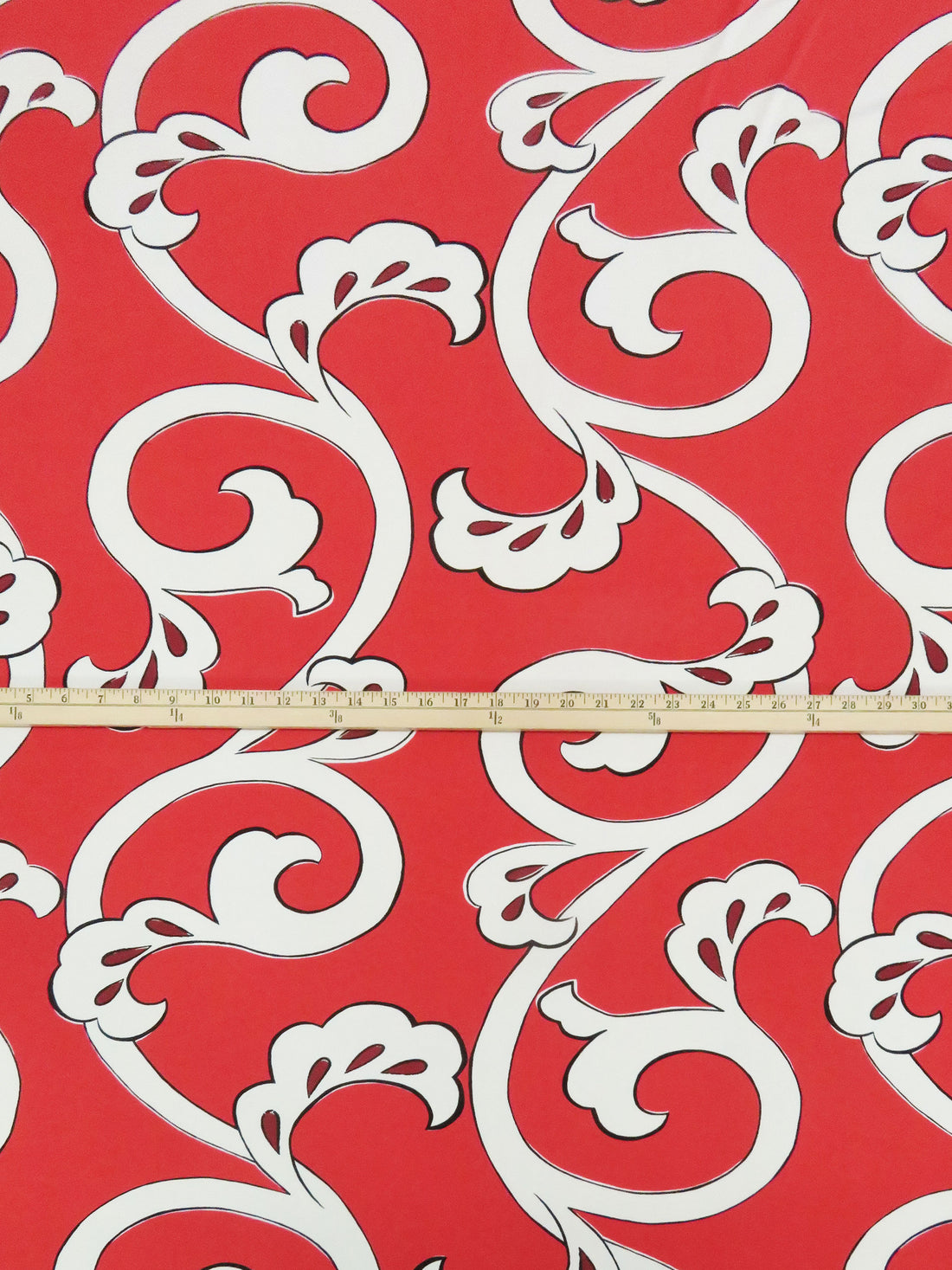 Scarlet/Cream/Black/Cabernet Polyester/Lycra Large Ornate Scrolls Print ITY Knit - NY Designer - 56W