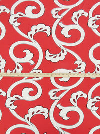 Scarlet/Cream/Black/Cabernet Polyester/Lycra Large Ornate Scrolls Print ITY Knit - NY Designer - 56W