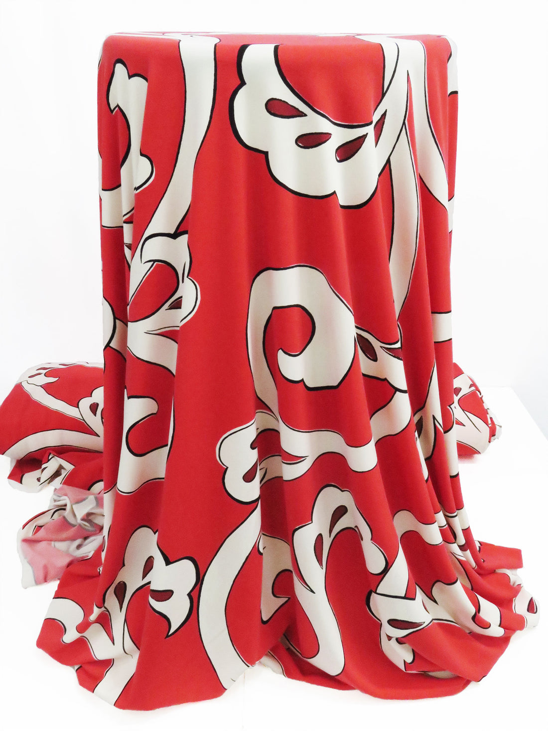 Scarlet/Cream/Black/Cabernet Polyester/Lycra Large Ornate Scrolls Print ITY Knit - NY Designer - 56W