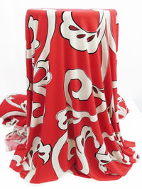 Scarlet/Cream/Black/Cabernet Polyester/Lycra Large Ornate Scrolls Print ITY Knit - NY Designer - 56W
