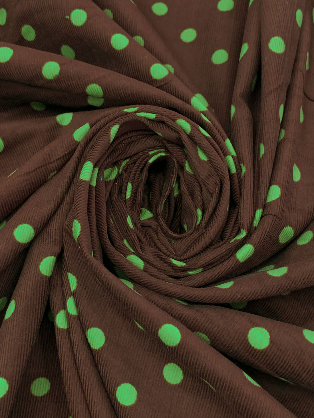 Brown/Green 100% Cotton Polka Dot Print Pinwale Corduroy Shirting 41W