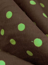 Brown/Green 100% Cotton Polka Dot Print Pinwale Corduroy Shirting 41W