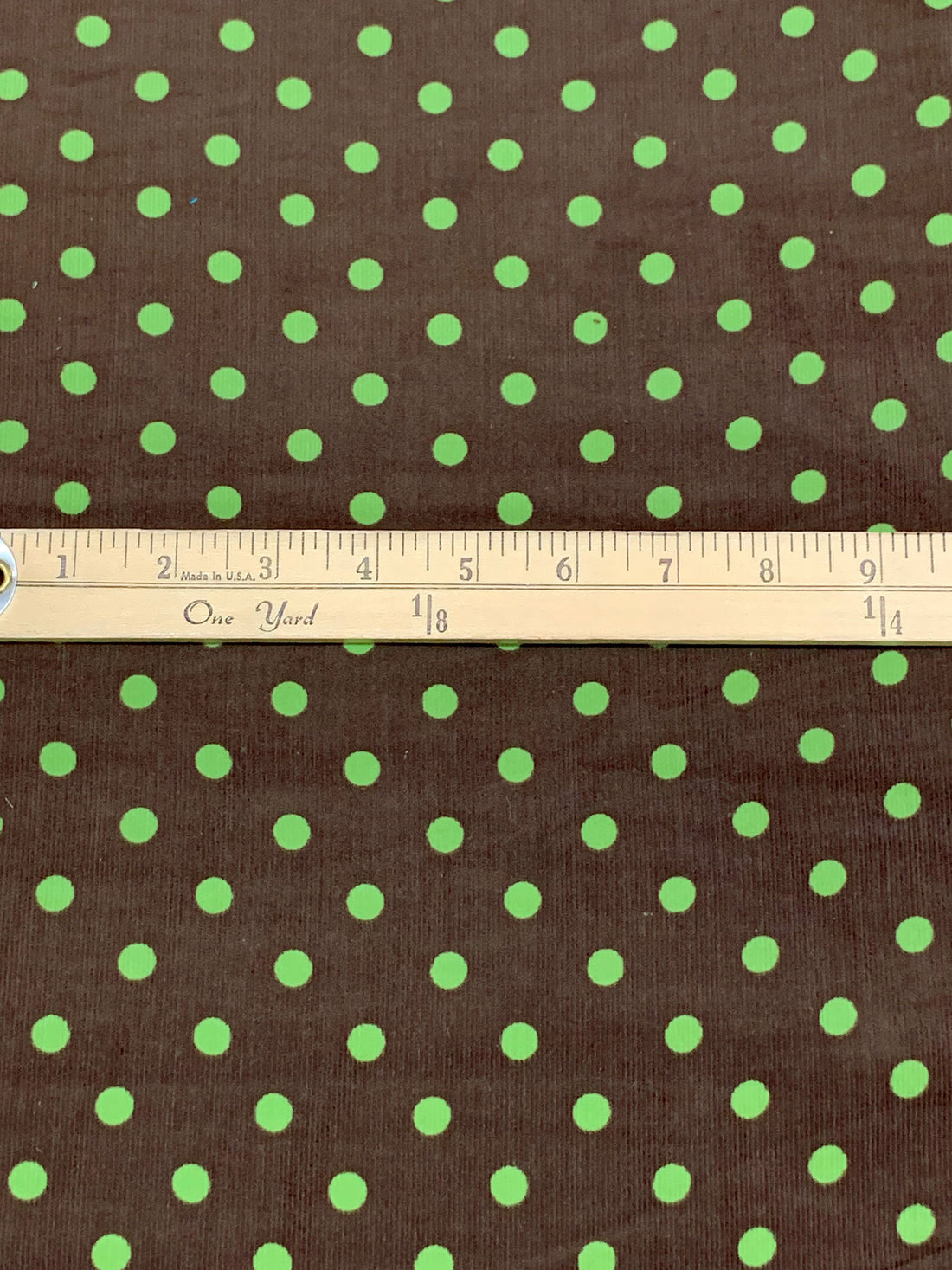 Brown/Green 100% Cotton Polka Dot Print Pinwale Corduroy Shirting 41W