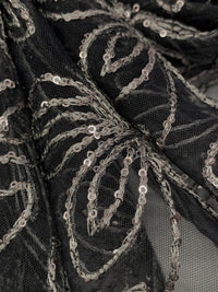 Black/Middle Gray 100% Nylon Embroidered Floral With Sequins On Netting - NY Designer - 69W