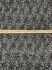 Black/Middle Gray 100% Nylon Embroidered Floral With Sequins On Netting - NY Designer - 69W