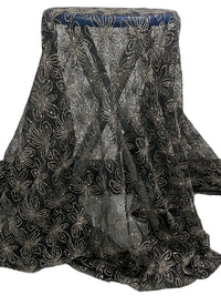 Black/Middle Gray 100% Nylon Embroidered Floral With Sequins On Netting - NY Designer - 69W