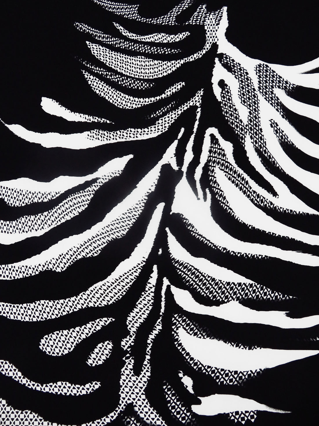 SOLD BY THE PANEL ONLY - Ink Black/Snow White Polyester/Lycra Large Abstract Leaf Print ITY Knit - NY Designer - 60W