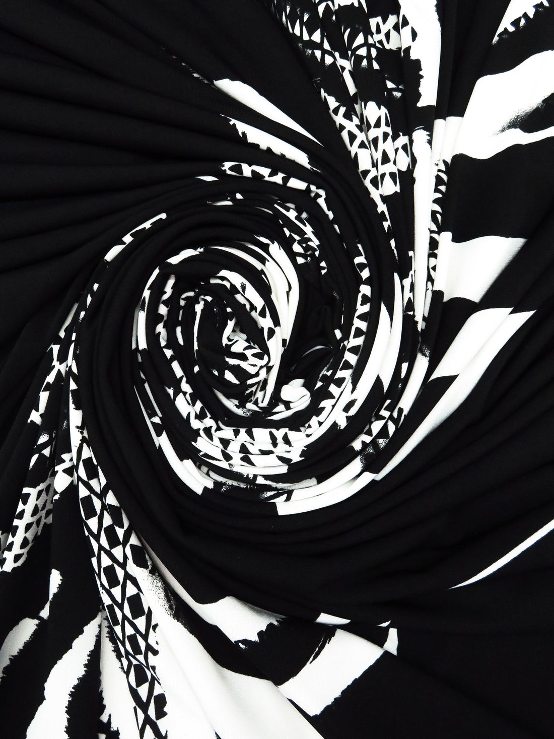 SOLD BY THE PANEL ONLY - Ink Black/Snow White Polyester/Lycra Large Abstract Leaf Print ITY Knit - NY Designer - 60W