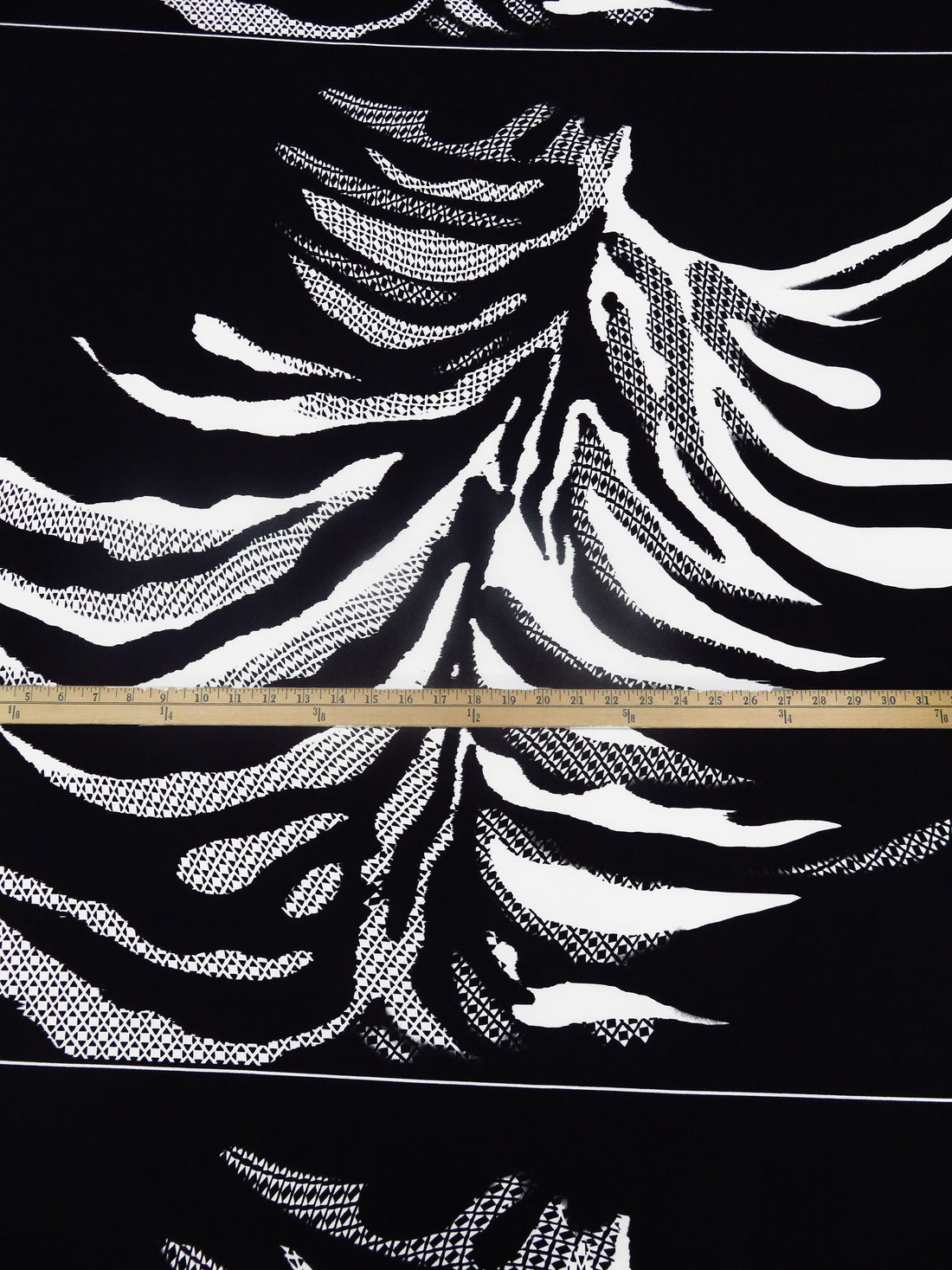 SOLD BY THE PANEL ONLY - Ink Black/Snow White Polyester/Lycra Large Abstract Leaf Print ITY Knit - NY Designer - 60W