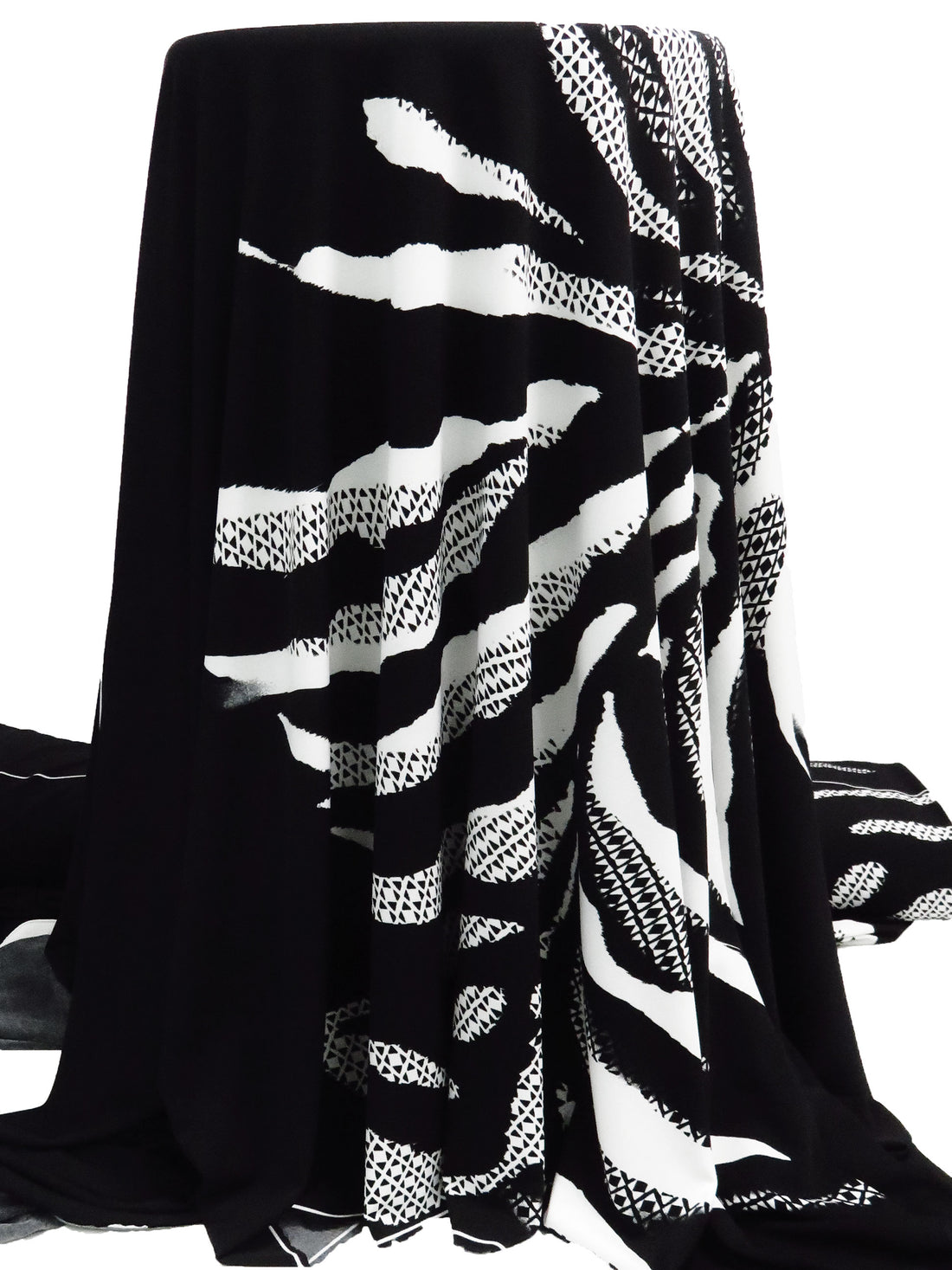 SOLD BY THE PANEL ONLY - Ink Black/Snow White Polyester/Lycra Large Abstract Leaf Print ITY Knit - NY Designer - 60W