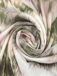 White/Dark Army Green/Ballet Pink/Multi 100% Rayon Horizontal Tie-Dye Stripe Print Crepe Challis 58W