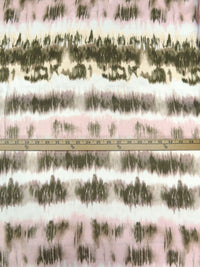 White/Dark Army Green/Ballet Pink/Multi 100% Rayon Horizontal Tie-Dye Stripe Print Crepe Challis 58W