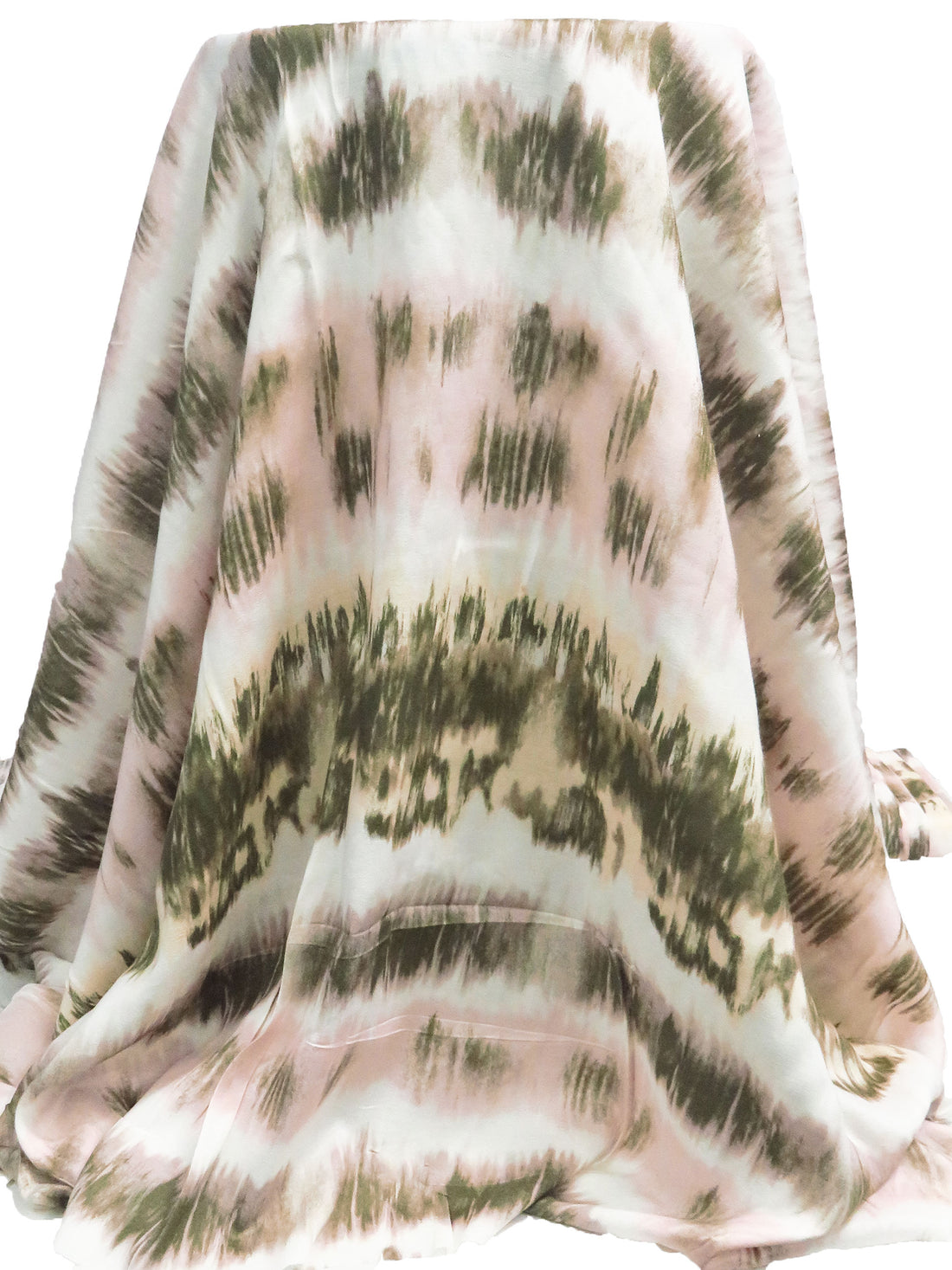 White/Dark Army Green/Ballet Pink/Multi 100% Rayon Horizontal Tie-Dye Stripe Print Crepe Challis 58W