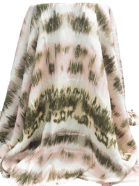 White/Dark Army Green/Ballet Pink/Multi 100% Rayon Horizontal Tie-Dye Stripe Print Crepe Challis 58W