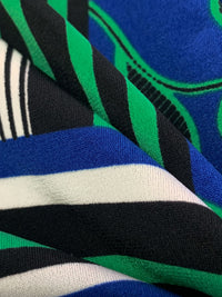 SOLD BY THE PANEL ONLY - Blue/Green/Black/Multi Polyester/Lycra Large Floral Stripe Double Border Print ITY Knit - NY Designer - 56W