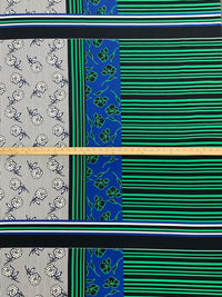 SOLD BY THE PANEL ONLY - Blue/Green/Black/Multi Polyester/Lycra Large Floral Stripe Double Border Print ITY Knit - NY Designer - 56W