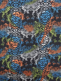 Black/Tiger Orange/Deep Azure/Multi 100% Cotton Abstract Snakeskin Print Voile 52W