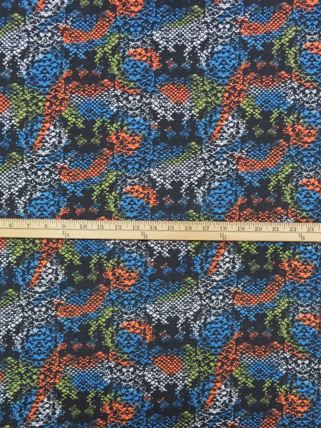 Black/Tiger Orange/Deep Azure/Multi 100% Cotton Abstract Snakeskin Print Voile 52W