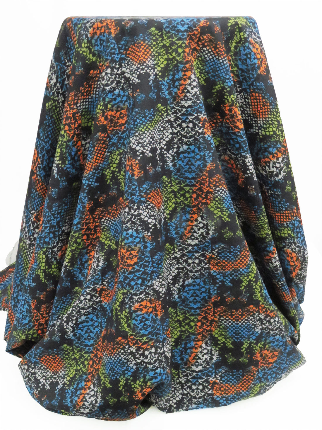 Black/Tiger Orange/Deep Azure/Multi 100% Cotton Abstract Snakeskin Print Voile 52W