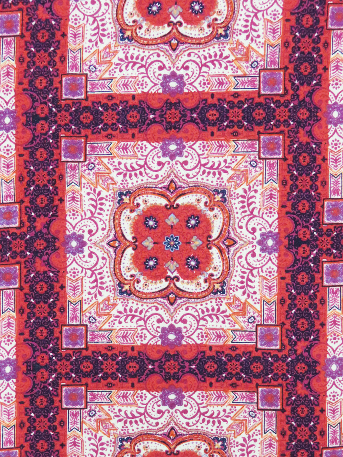 Chili Pepper/Sangria/Navy Blue/Multi 100% Rayon Ornate Floral Tile Print Challis 56W