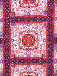 Chili Pepper/Sangria/Navy Blue/Multi 100% Rayon Ornate Floral Tile Print Challis 56W