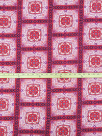 Chili Pepper/Sangria/Navy Blue/Multi 100% Rayon Ornate Floral Tile Print Challis 56W