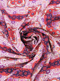 Chili Pepper/Sangria/Navy Blue/Multi 100% Rayon Ornate Floral Tile Print Challis 56W