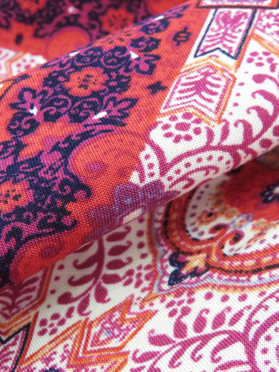 Chili Pepper/Sangria/Navy Blue/Multi 100% Rayon Ornate Floral Tile Print Challis 56W