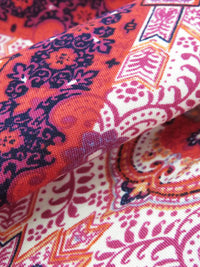 Chili Pepper/Sangria/Navy Blue/Multi 100% Rayon Ornate Floral Tile Print Challis 56W