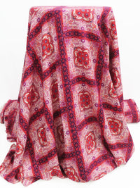 Chili Pepper/Sangria/Navy Blue/Multi 100% Rayon Ornate Floral Tile Print Challis 56W