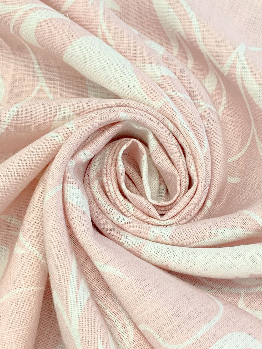 Pale Ballet Pink/Eggshell 100% Linen Floral Vines Print Heavy-Weight Woven - European Mill - 54W