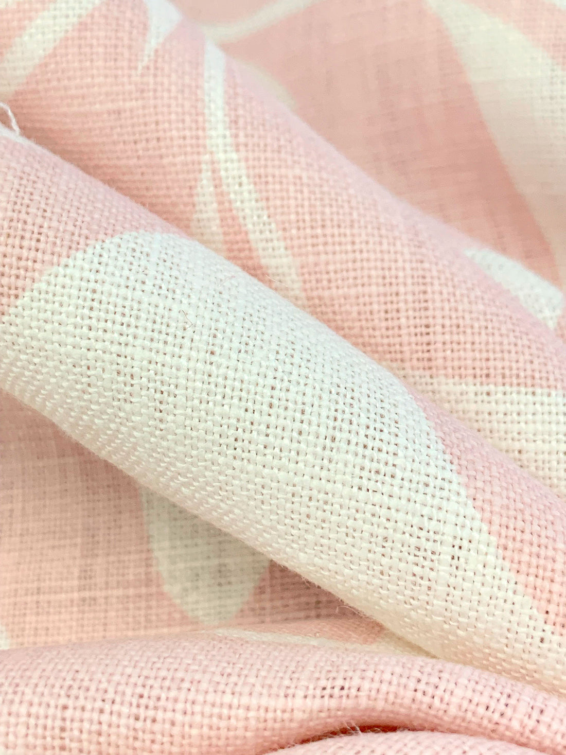 Pale Ballet Pink/Eggshell 100% Linen Floral Vines Print Heavy-Weight Woven - European Mill - 54W