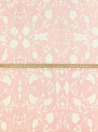 Pale Ballet Pink/Eggshell 100% Linen Floral Vines Print Heavy-Weight Woven - European Mill - 54W