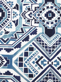 Off-White/Space Cadet/Steel Blue/Multi 100% Cotton Geometric Tile Print Canvas - European Mill - 56W