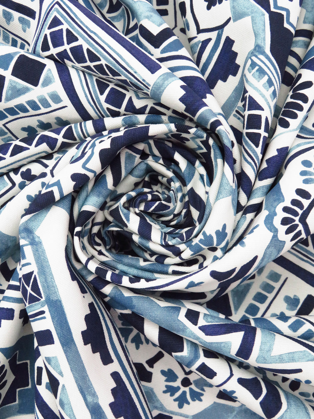 Off-White/Space Cadet/Steel Blue/Multi 100% Cotton Geometric Tile Print Canvas - European Mill - 56W