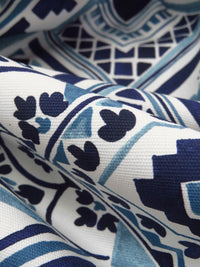 Off-White/Space Cadet/Steel Blue/Multi 100% Cotton Geometric Tile Print Canvas - European Mill - 56W