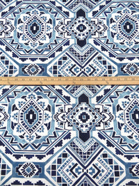 Off-White/Space Cadet/Steel Blue/Multi 100% Cotton Geometric Tile Print Canvas - European Mill - 56W