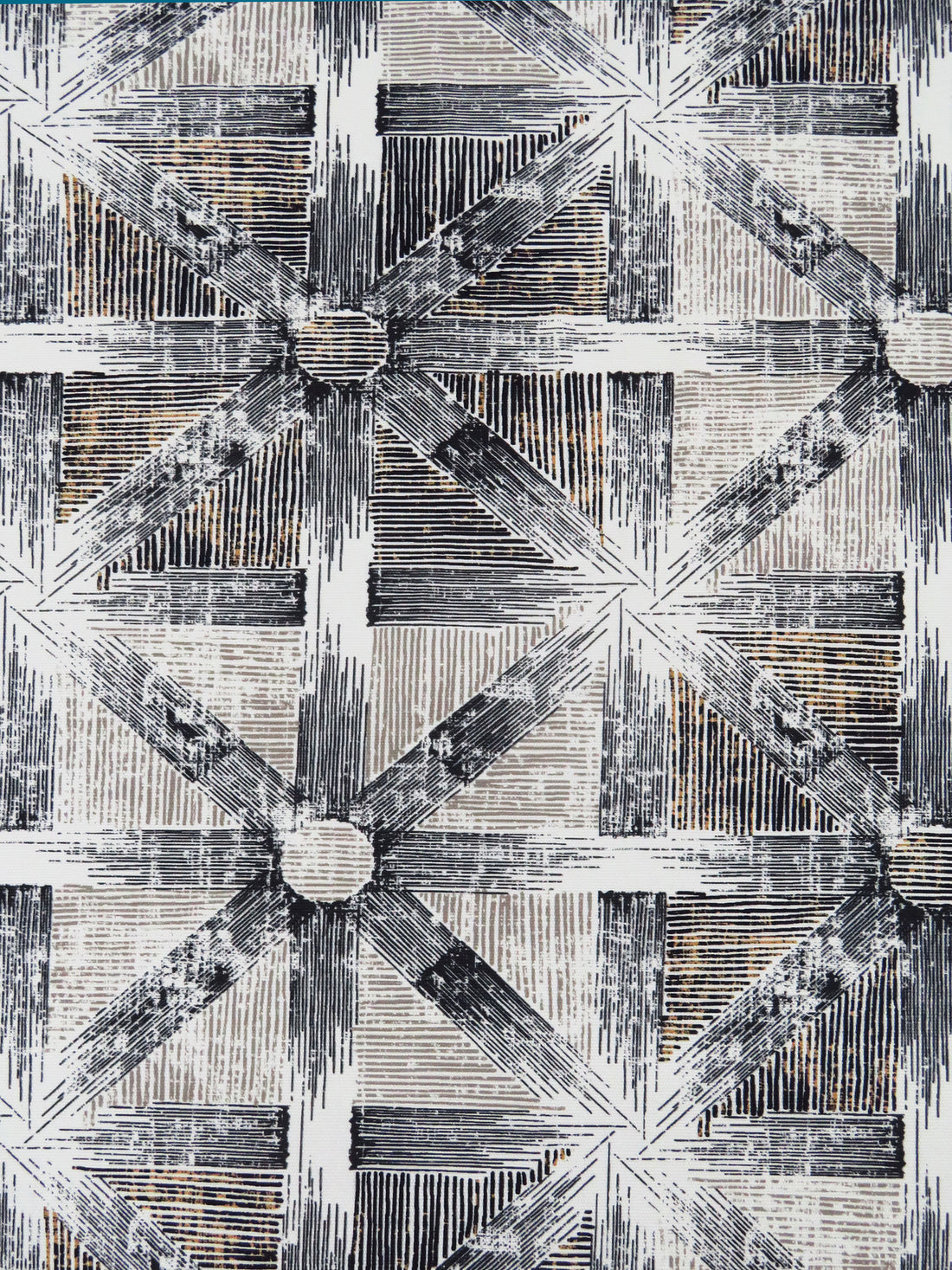 Jute Brown/Black/Off-White/Multi 100% Cotton Star Tile Print Canvas - European Mill - 56W