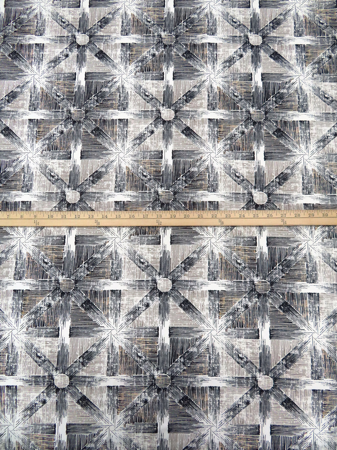 Jute Brown/Black/Off-White/Multi 100% Cotton Star Tile Print Canvas - European Mill - 56W