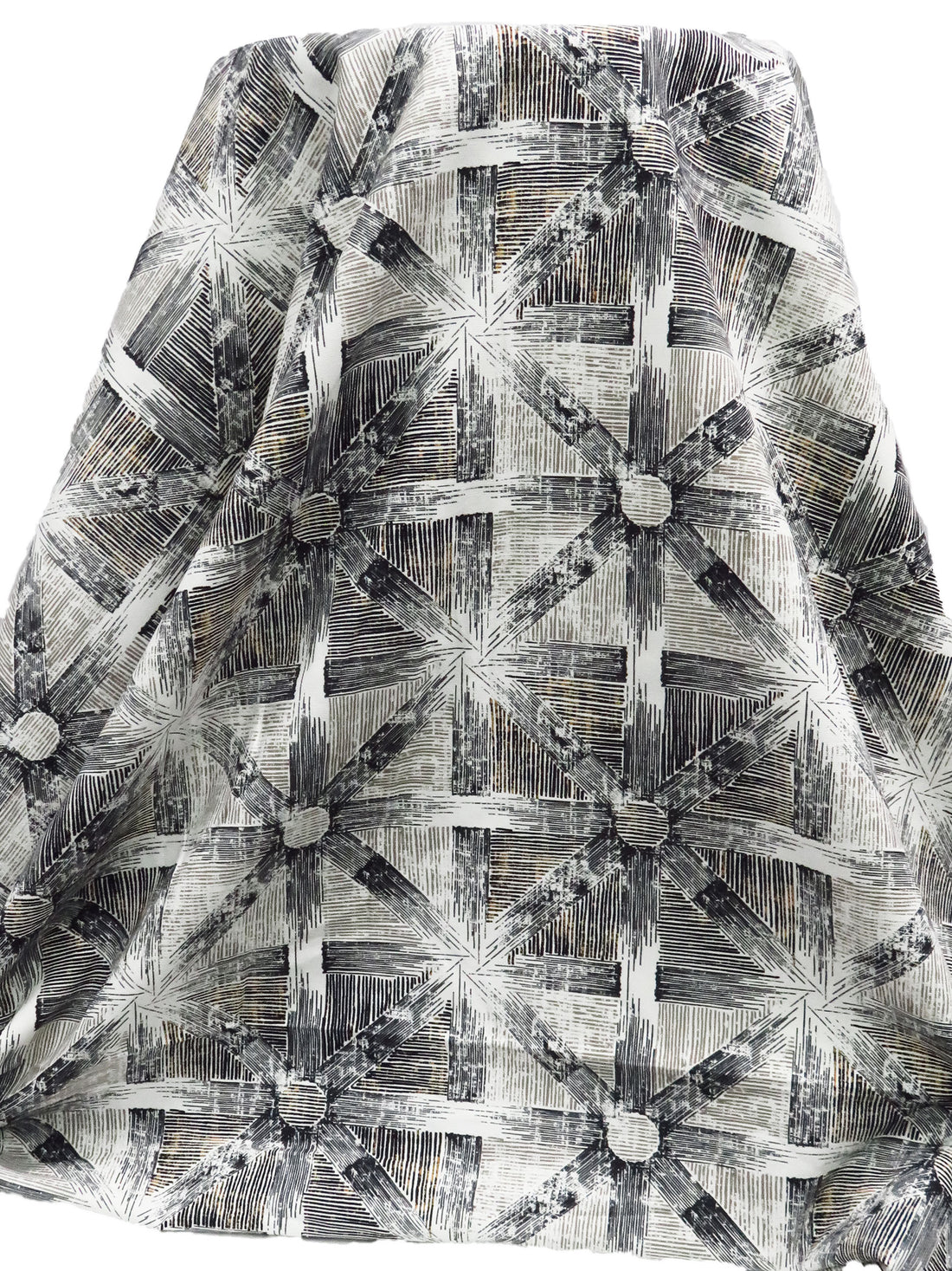 Jute Brown/Black/Off-White/Multi 100% Cotton Star Tile Print Canvas - European Mill - 56W