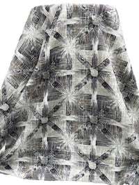 Jute Brown/Black/Off-White/Multi 100% Cotton Star Tile Print Canvas - European Mill - 56W