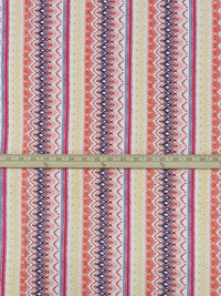 Peach/Goldenrod/Deep Magenta Pink/Multi 100% Rayon Vertical Ornate Stripe Print Challis 56W
