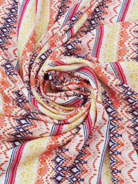 Peach/Goldenrod/Deep Magenta Pink/Multi 100% Rayon Vertical Ornate Stripe Print Challis 56W