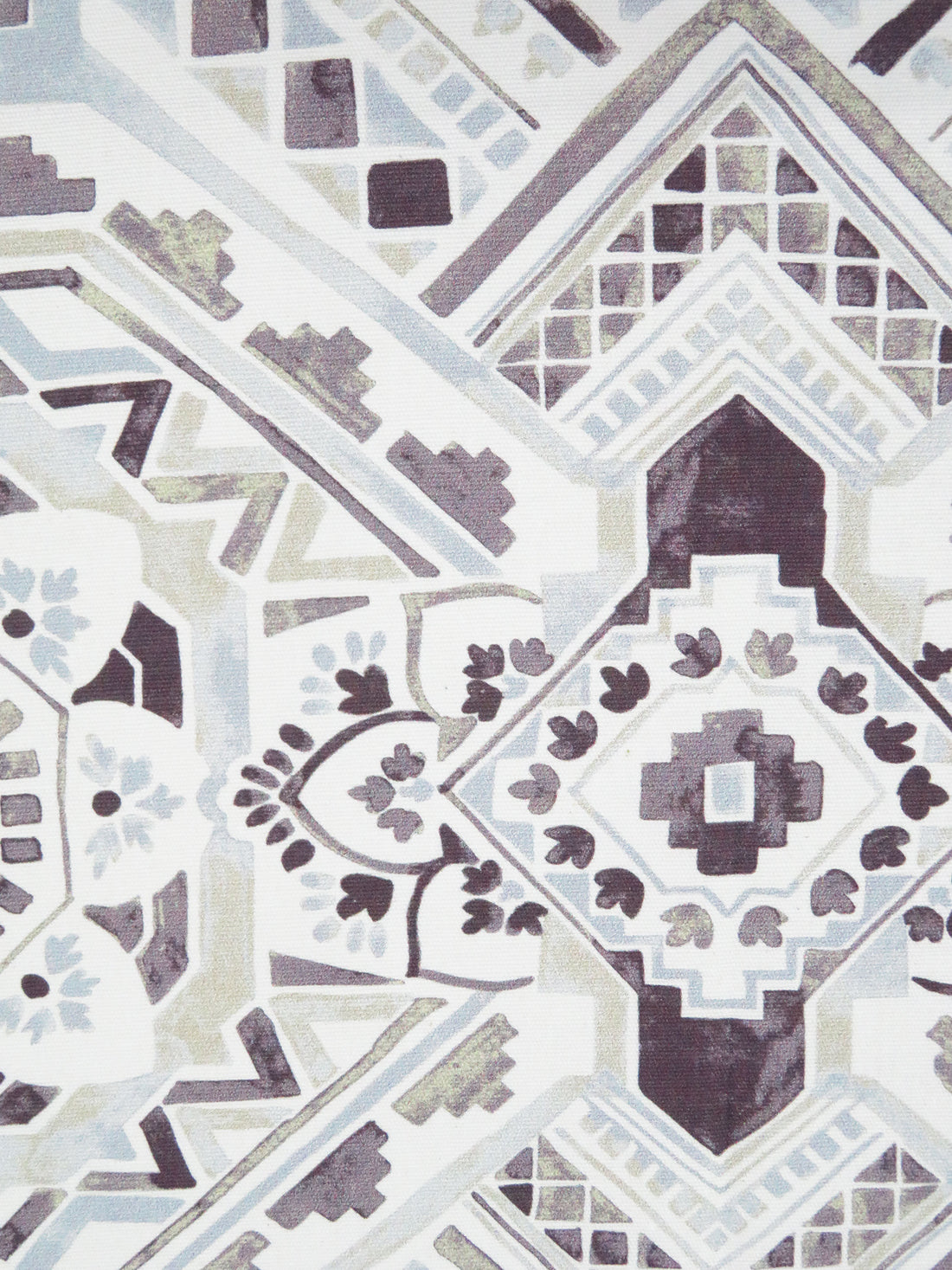 Off-White/Disappearing Purple/Beau Blue/Multi 100% Cotton Geometric Tile Print Canvas - European Mill - 58W